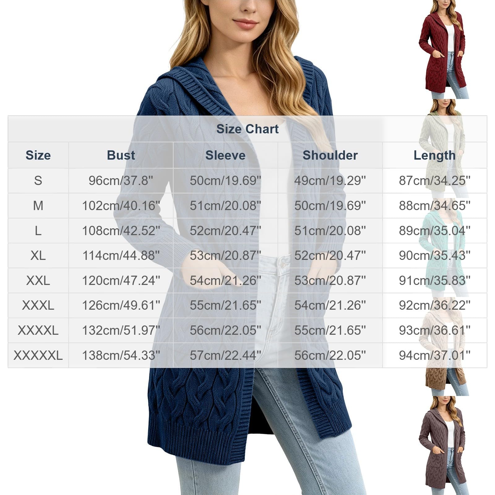 Cardigan Femme Capuche Torsadé Long Boutonné Chaud Chic Mode Casual