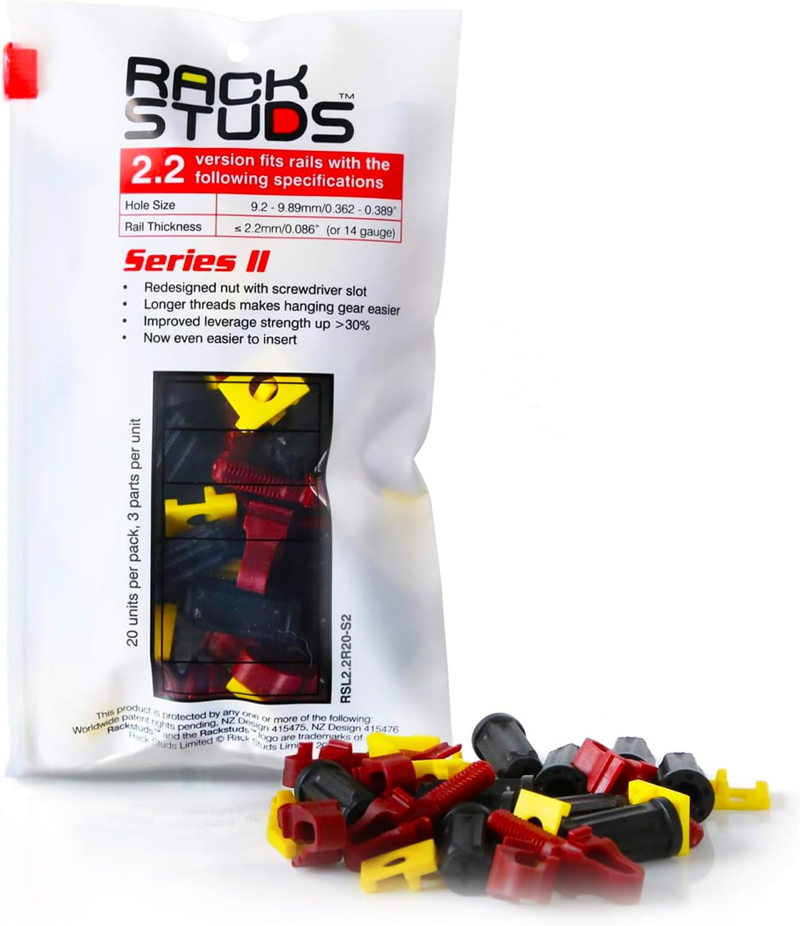 Rackstuds R20 Series II - Server Rack Screws 20 Pack | Cage Nut Replacement | Red 2.22mm/0.086" | A Faster, Easier Solution for Rack mounting Gear in 19" Racks with Square Punched Vertical Rails