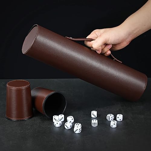 Miniatura 3 de Party Games - Juego de tazas de dados de cuero, 5 tazas de dados negros + 25 dados + funda exclusiva de almacenamiento y transporte hecha de