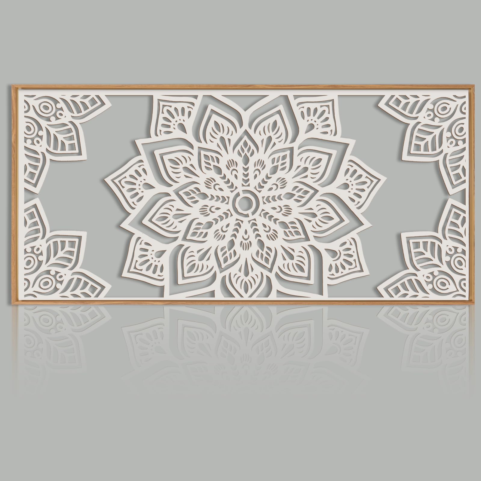 IARTTOP Wooden Mandala Wall Art Flower Mandala Art Wall Decor Large White Mandala Wall Docer Mandala Wood Flower Wall Decor Lotus Wall Art for Living Room 16" x 32"