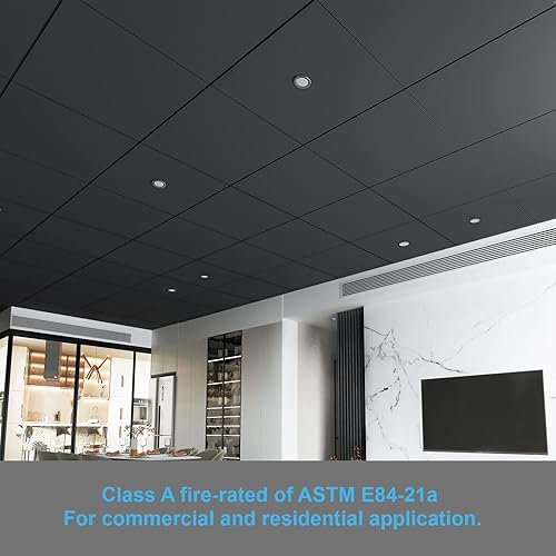 Miniatura 7 de Art3d 12-Pack Smooth Drop Ceiling Tile 2ft x 2ft - Fire-Rated, Waterproof, Reusable - Premium PVC, No Sag and Breakage - Cover 48 Sq. Ft, Black