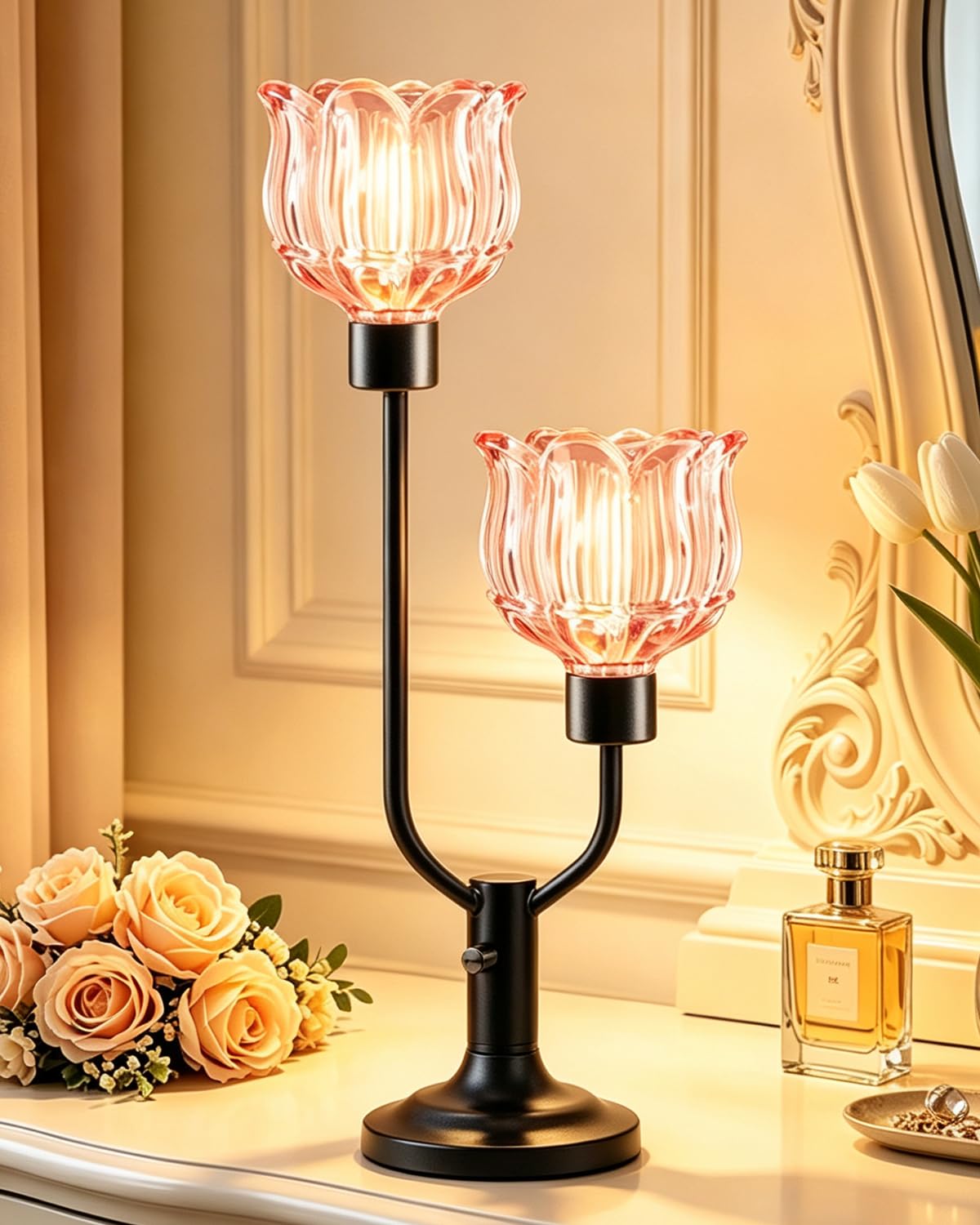 Lightdot Mid Century Modern Table Lamp Dimmable Vintage Black Flower Lamp