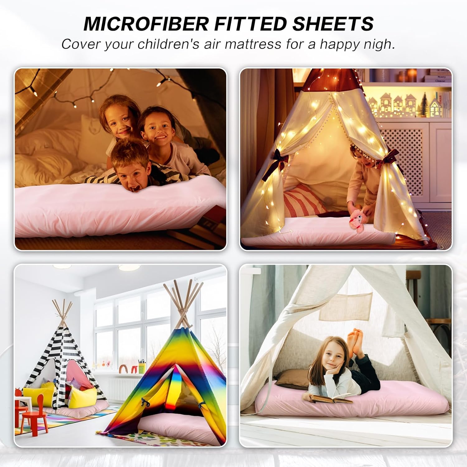 Breling Kids Air Mattress Fitted Sheets Compatible with Intex Cozy Kidz (Sheet Only) Toddler Inflatable Mattress Sheets for Kids Sleepover Party Travel Camping Airbed(Pink,2 Pcs)