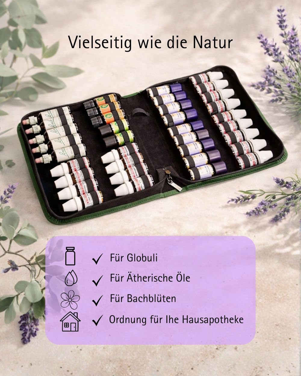 globuli aufbewahrung 10g Homöopathie Taschenapotheke grün für 10 g Globuli, 20 ml Bachblüten oder ätherische Öle mit 40 Schlaufen (ohne Arzneimittel) Drogerie & Körperpflege Farbe:Light Green Ordnungsboxen, faltbar, mit Deckel, HC_BE