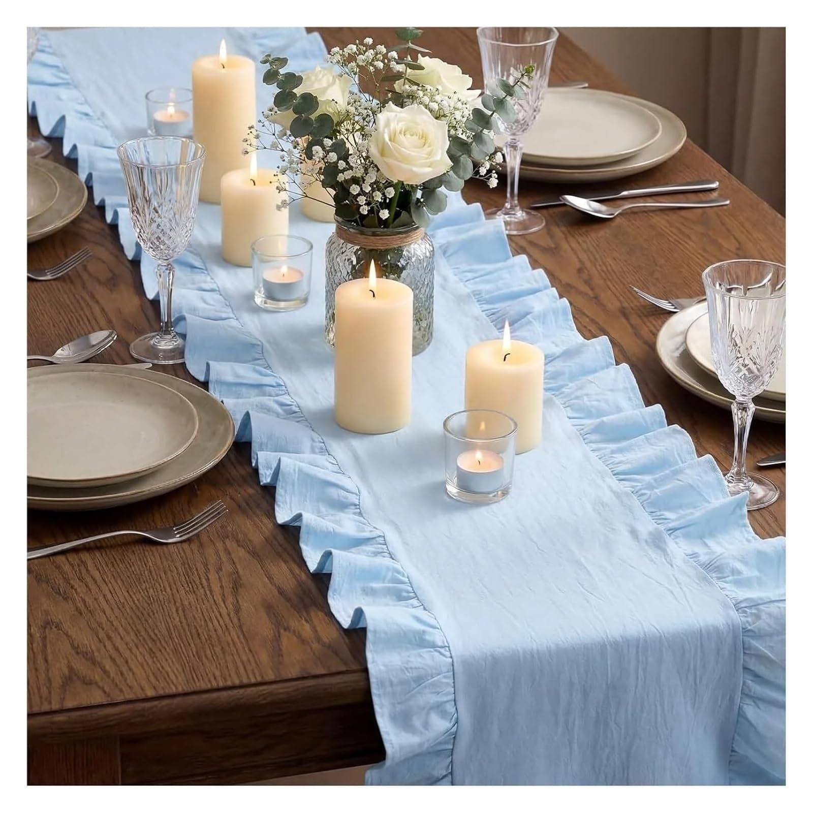 Camino de Mesa, Camino de Mesa con Volantes, Mantel Individual, Multicolor, Varios tamaños, Vacaciones, Boda