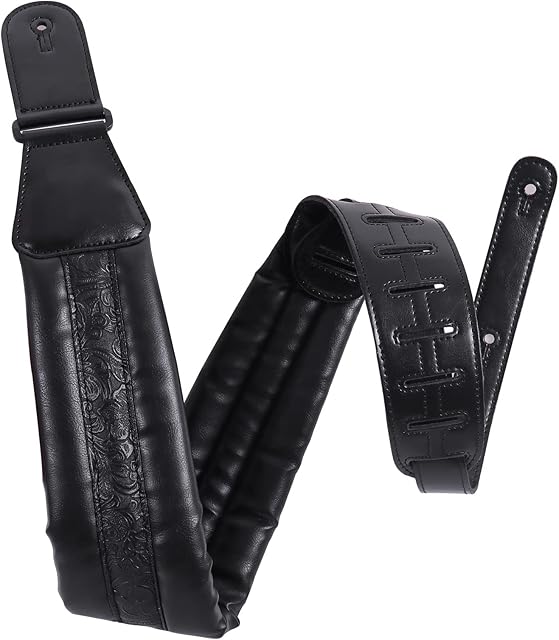 Guitar Strap Leather Ultra Soft Neoprene 3.5in Padded for Bass Acoustic Classical Electric Guitar Belt Adjustable Vintage (black)