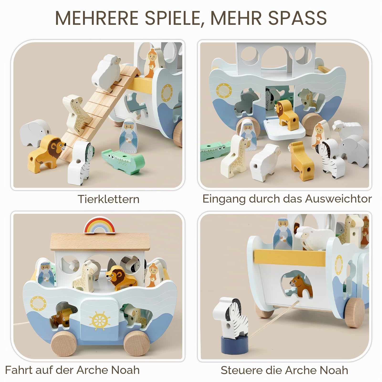 Joyreal Arche Noah Holz - Taufgeschenke für Mädchen Jungen Kinder, Montessori Spielzeug Lernspielzeug mit Bauernhof Spielzeug Sortier Stapel, Geschenk Taufe
