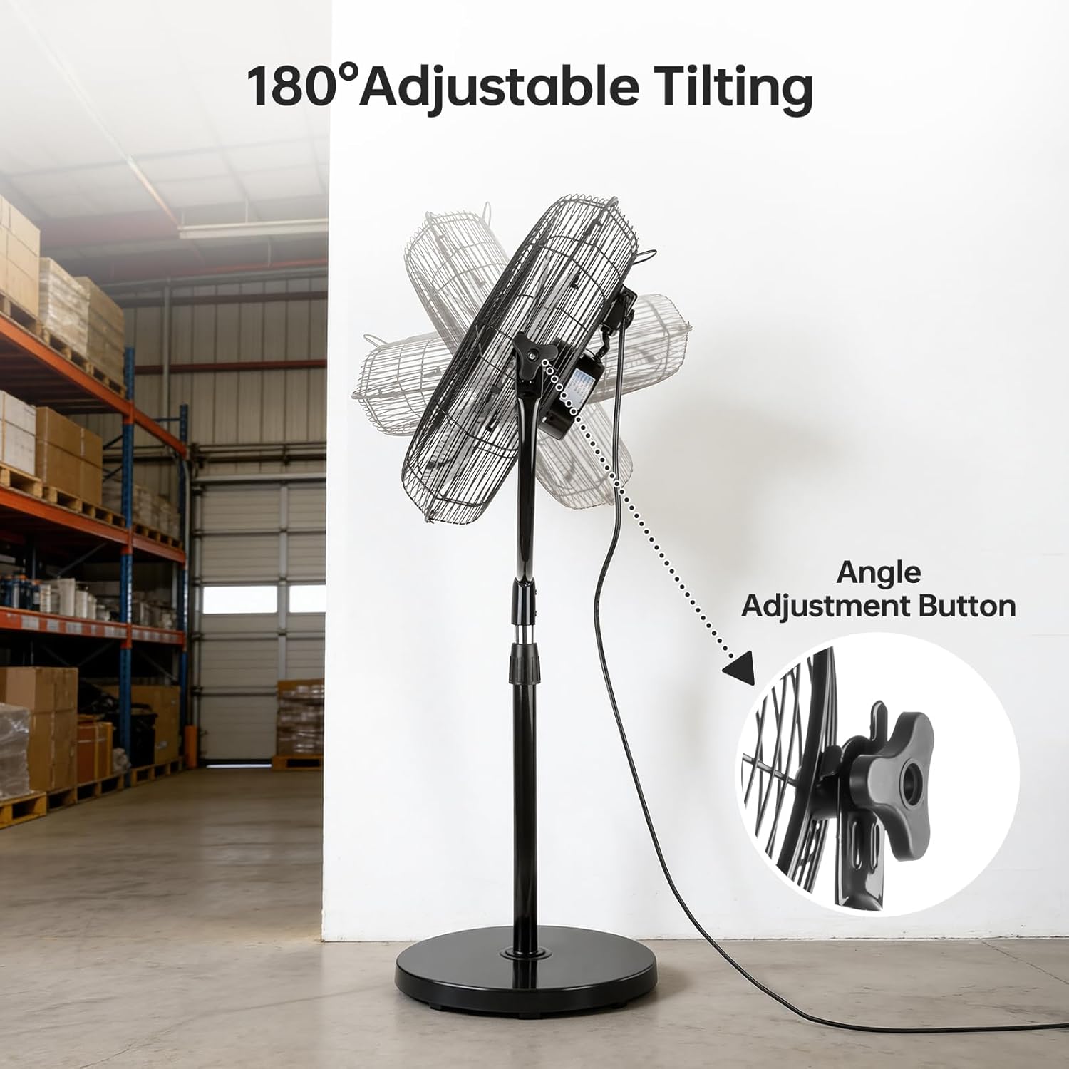 18 Inch High Velocity Pedestal Fan, Heavy Duty Industrial Standing Fan with 3-Speed & Adjustable Height (47.1"-55.1"), Metal Fan for Bedroom, Patio, Workshop & Indoor Air Circulation