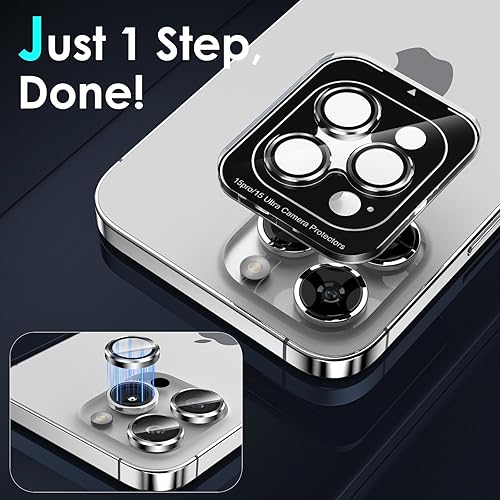 Miniatura 4 de YWXTW Protector de lente de cámara para iPhone 15 ProiPhone 15 Pro Max, bandeja de instalación de 1 paso Protector de pantalla de vidrio templado,