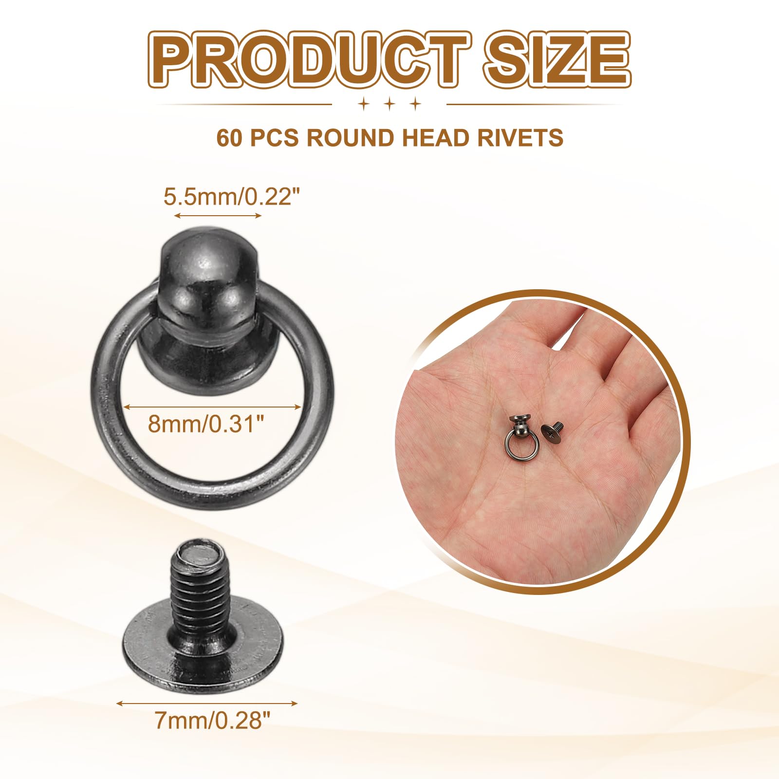 PATIKIL 60 Pcs 0.28"x0.22" Screwback Round Head Rivet with Single Ring - Image 2