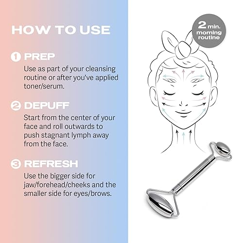 Miniatura 6 de Sacheu Rodillo facial de acero inoxidable para el cuidado de la piel y drenaje linfático, rodillo de metal refrescante para hinchazón, arrugas y