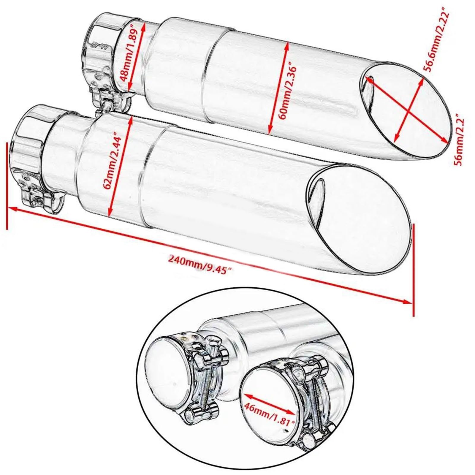Tubos De Escape con Silenciador Accesorios para Motocicleta Tubo Doble Salida Aleación Acero para Indian Scout Bobber 2018-2024