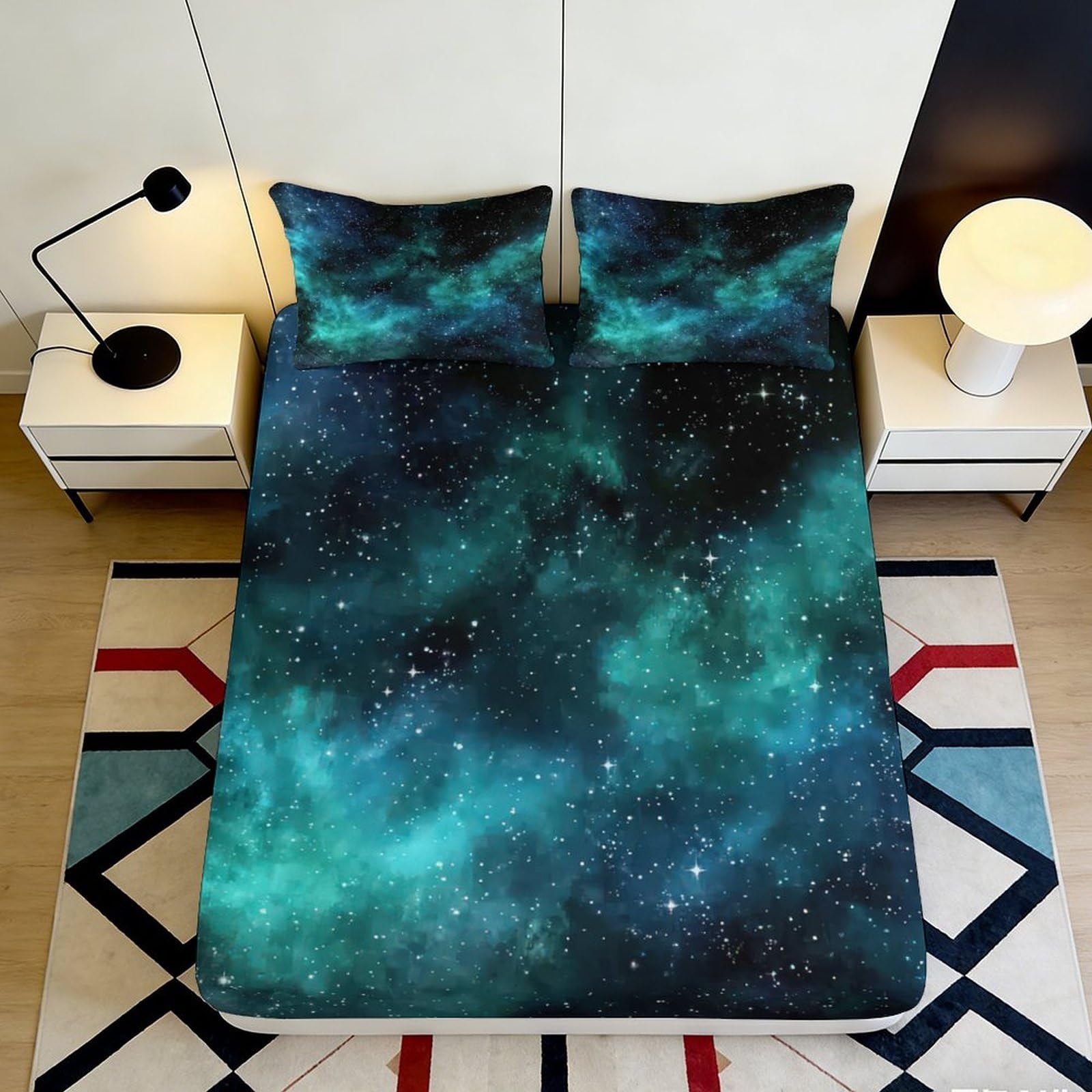 3D Printed Galaxy Fitted Sheet Microfiber Deep Pocket Bedroom Bedding Nebula Mattress Fitted Cover Non-Slip Washable for Adults Teens 120x200x25cm