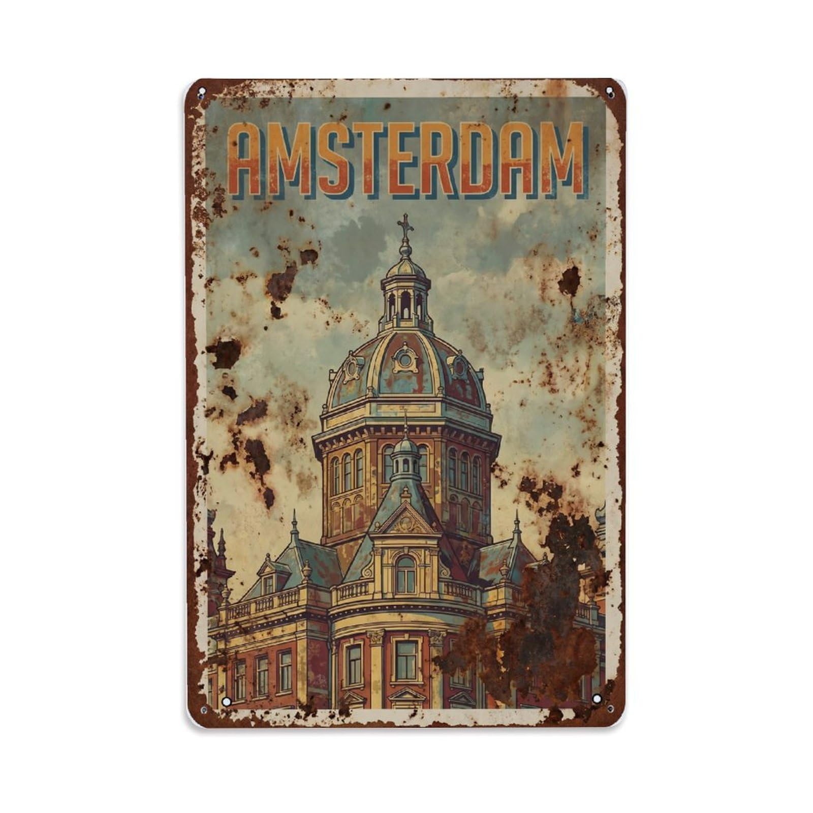 Vintage Travel Cupola Netherlands Dome Metal Tin Sign Plaque Wall Decor for Cafe, Club Bar, Office, Home Garden Metal Poster 8x12Inch