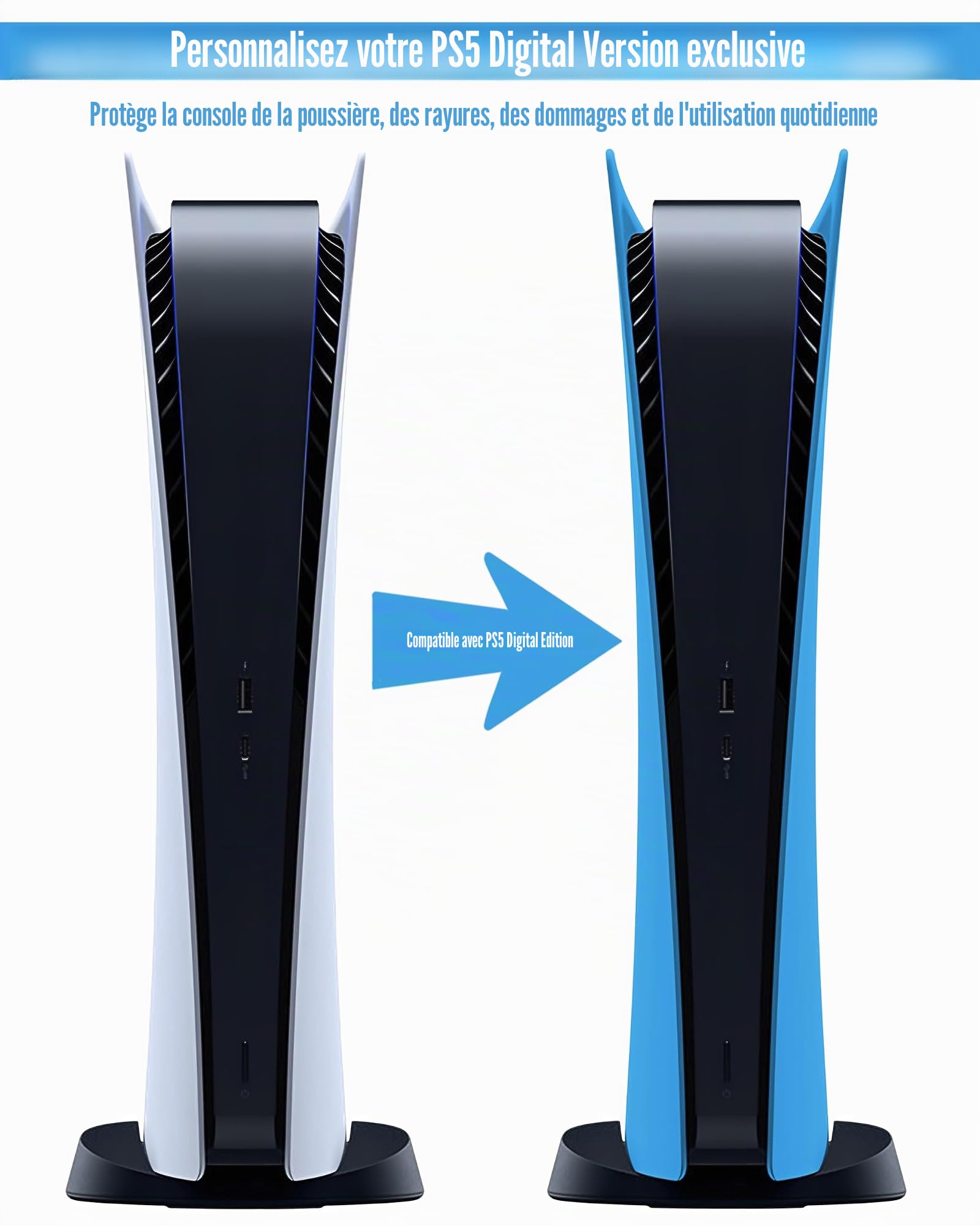Joso Plaque frontale pour PS5 Version numérique, anti-rayures et anti-poussière - Coque de rechange pour console PS5, plaques pour accessoires PS5, installation facile