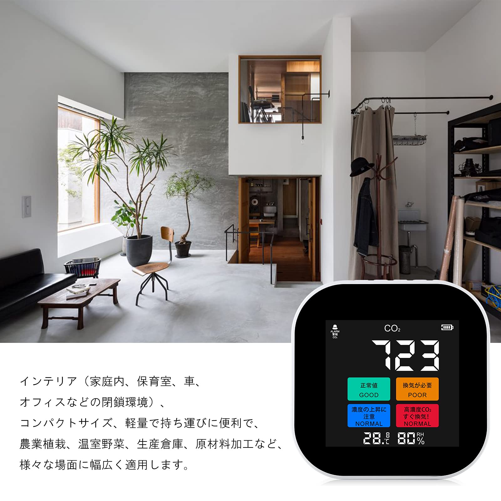 Amazon.co.jp: 二酸化炭素濃度計 日本語専用 co2センサー 大画面 空気
