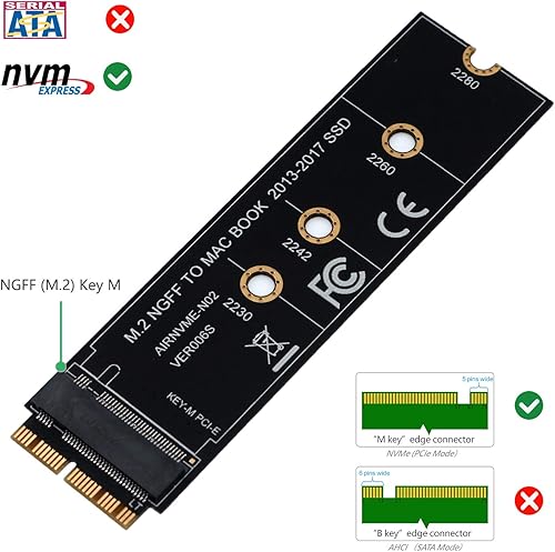 Miniatura 5 de HLT M.2 NVME SSD Convert Tarjeta adaptadora para MacBook Air Pro Retina (año 2013-2017), NVME/AHCI SSD Kit actualizado para A1465 A1466 A1398 A1502