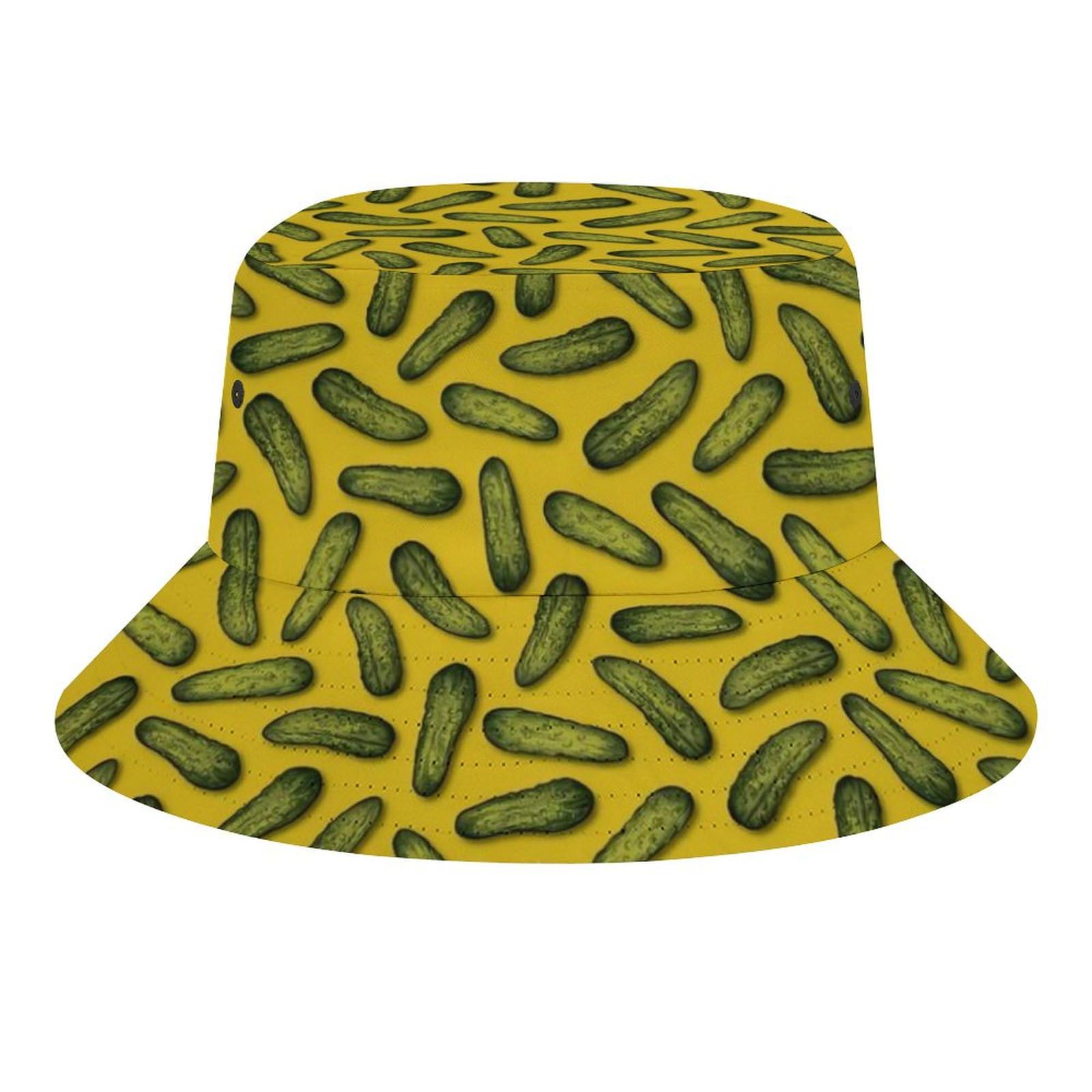 Fabretto Unisex Pickles Green Yellow Gherkin Funny Bucket Hat For Women Men Packable Fisherman Hat Sun Cap Travel Outdoor Beach Caps