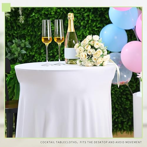 Miniatura 7 de Tegeme 1 paquete de manteles redondos de elastano de 32 x 43 pulgadas con falda, mantel elástico de elastano para mesa alta ajustable, bar, fiesta