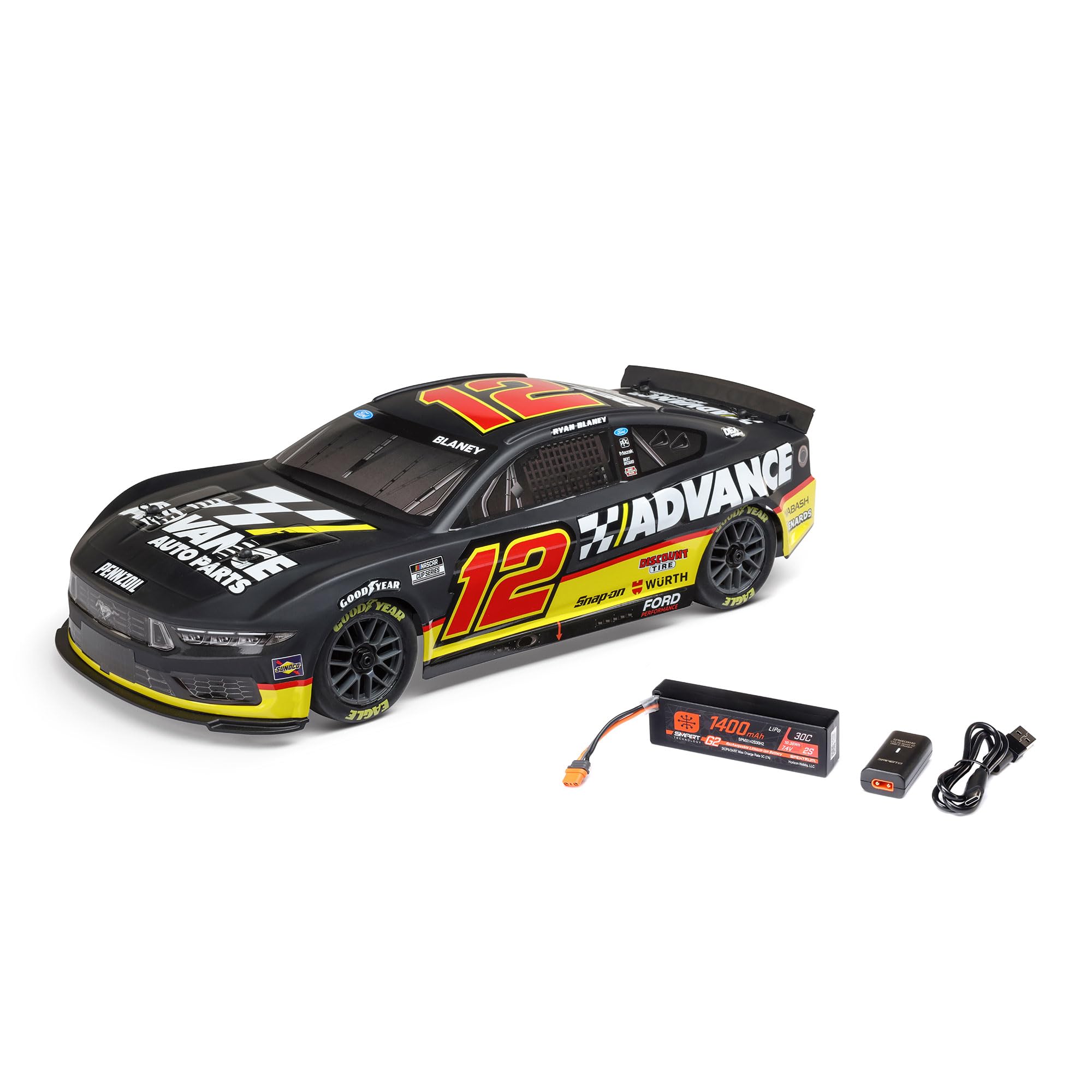 Losi 1 12 NASCAR RC Race Car Ryan Blaney No 12 2025 Advance Auto Ford Mustang 2S AWD