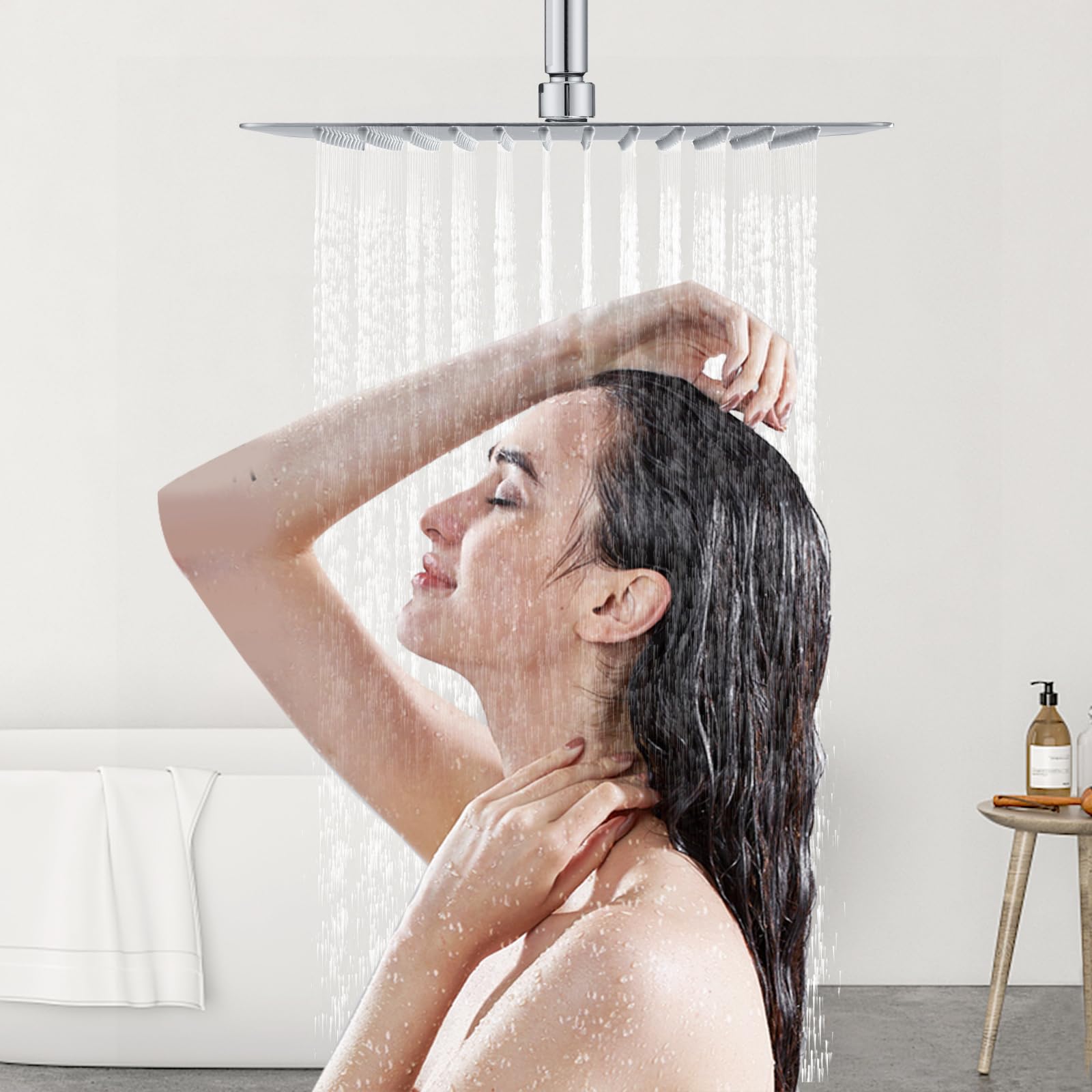 Soffione Doccia Fisso Quadrato 30x30 cm 304 Acciaio Inox Pioggia 144 Ugelli Silicone Anticalcare Regolabile 360° Cromo