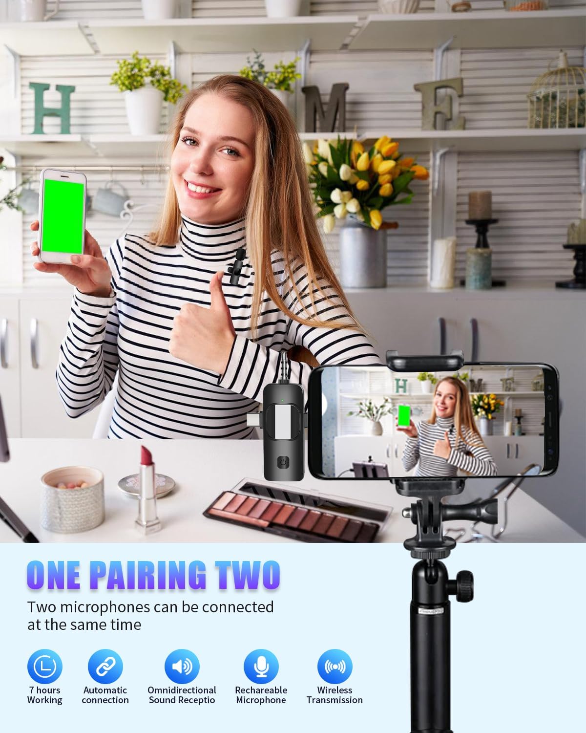 Wireless Lavailer Microphone for iPhone, Android, Camera, iPad, USB C, 4 in 1 Professional Mini Microphone with Noise Reduction, Wireless Mic for Video Recording, Vlog, YouTube, TikTok - Image 3