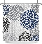 Boho Dahlia Fleurs Rideau de douche Noir Indigo Bleu et Gris Floral Rideau de Douche Ensembles Tissu Rideau de bain Modèle abstrait Bahthom Décor avec 12 Crochets 72"x72"