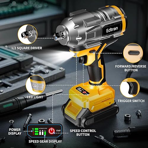 Miniatura 6 de Llave de impacto inalámbrica 1/2 para batería Dewalt de 20 V, destornillador de impacto sin escobillas de 1500 Nm/1106 pies-libras, herramienta de