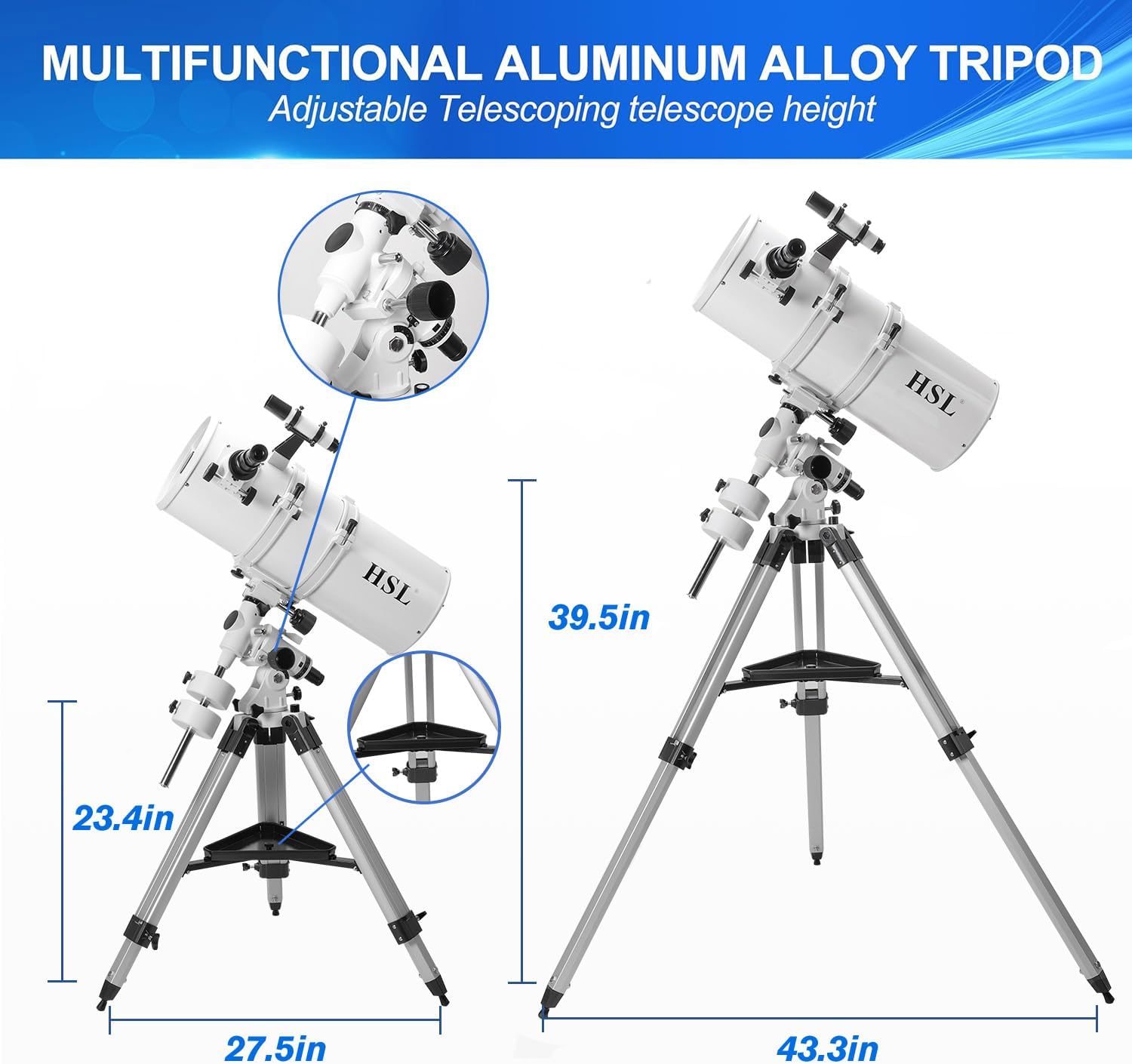 HSL 203EQ Astronomical Reflector Telescope for Adults high Powered,203mm Aperture 800mm Focal Length Professional Telescopes for Adults Astronomy, Comes with 5 Color Filters Set and 3X Barlow Lens