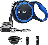 PINA 26ft Retractable Dog Leash for Small to Large Dogs Up to 110lbs - 360° Tangle-Free, Reflective Nylon, Anti-Slip Handle, One-Hand Brake - Black Blue