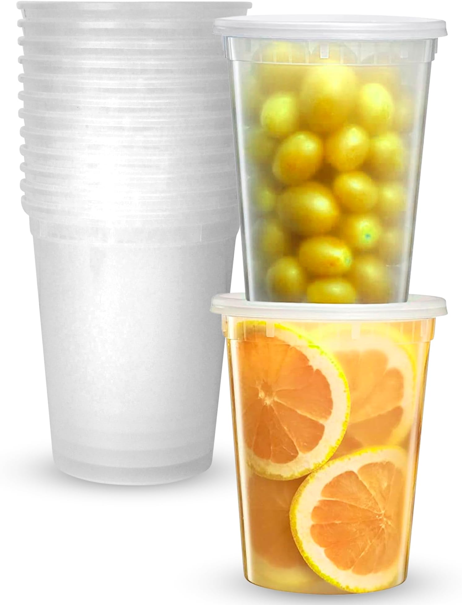 Deli Plastic Storage Containers With Lids [16 Sets] 32 Oz-Reusable Food Containers For Home & Business-Microwave & Freezer Friendly-Dishwasher Safe-Secure & Tight Fitting Covers,Clear