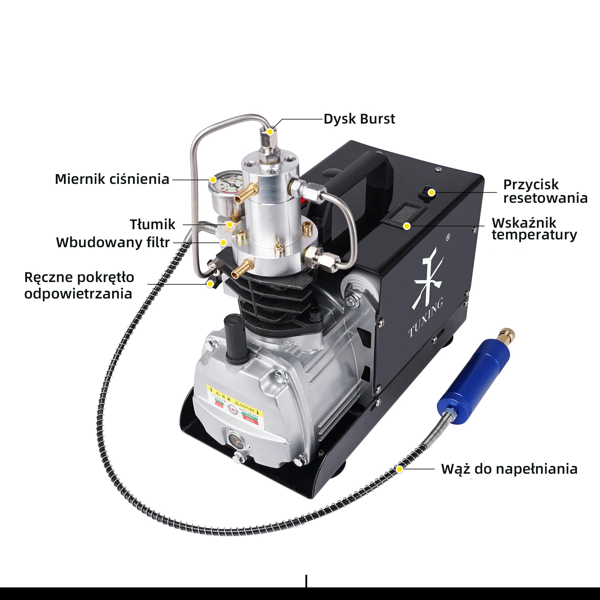 TUXING Compressore d'aria PCP 4500Psi/300Bar, compressore d'aria ad alta pressione per pistola Pcp pneumatici auto, riempimento serbatoio subacqueo