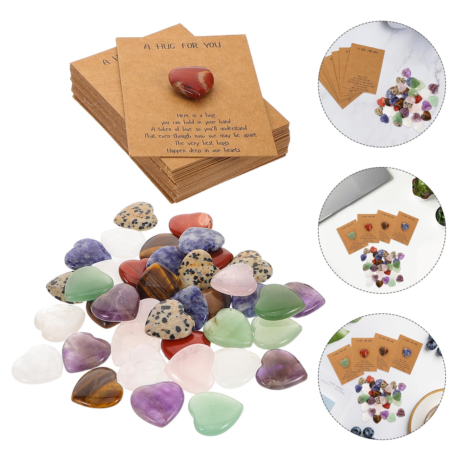 Biglietti d’Auguri con Pietre Naturali a Forma di Cuore 2 CM Set da 40 Pezzi per Festa degli Innamorati e Compleanni Carta Resistente per Regali Romantici e Scambi Festa