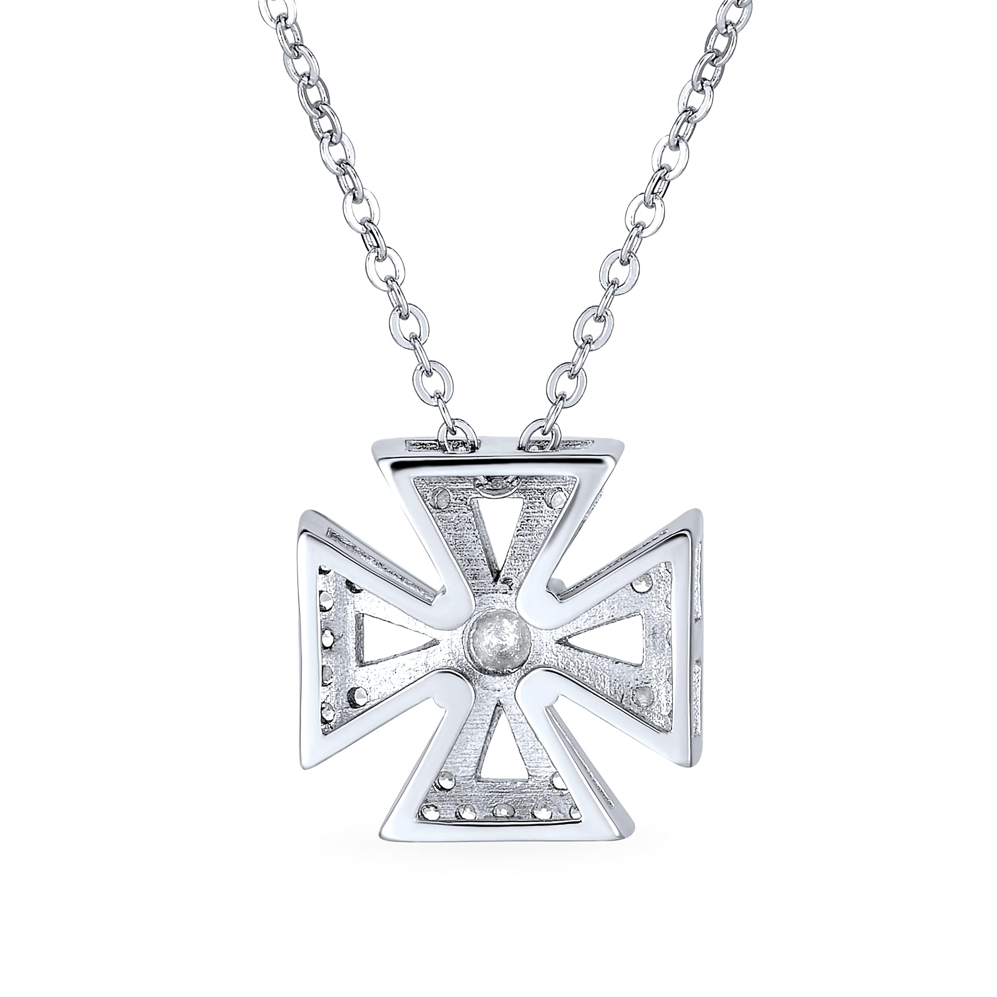 Bling Jewelry Pave Cubic Zirconia CZ Antico Religioso Massonico Cavaliere Templare Fleur De Lis Croce Di Malta Collana Per Le Donne Adolescenti .925 Argento