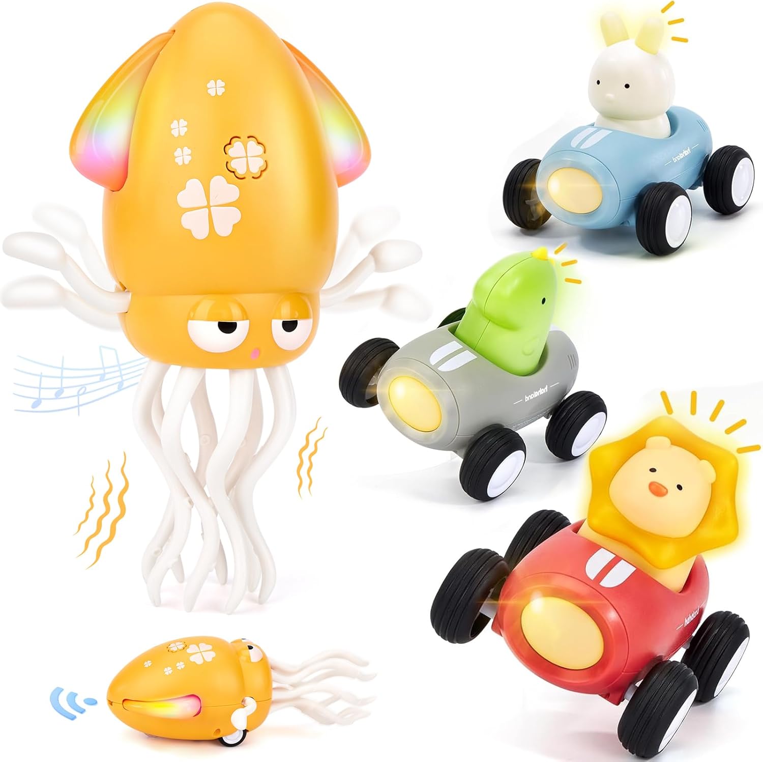 hahaland Musical Dancing Octopus Toys with Crawling and Tummy Time and Push and Go Car Toys with Music and Light