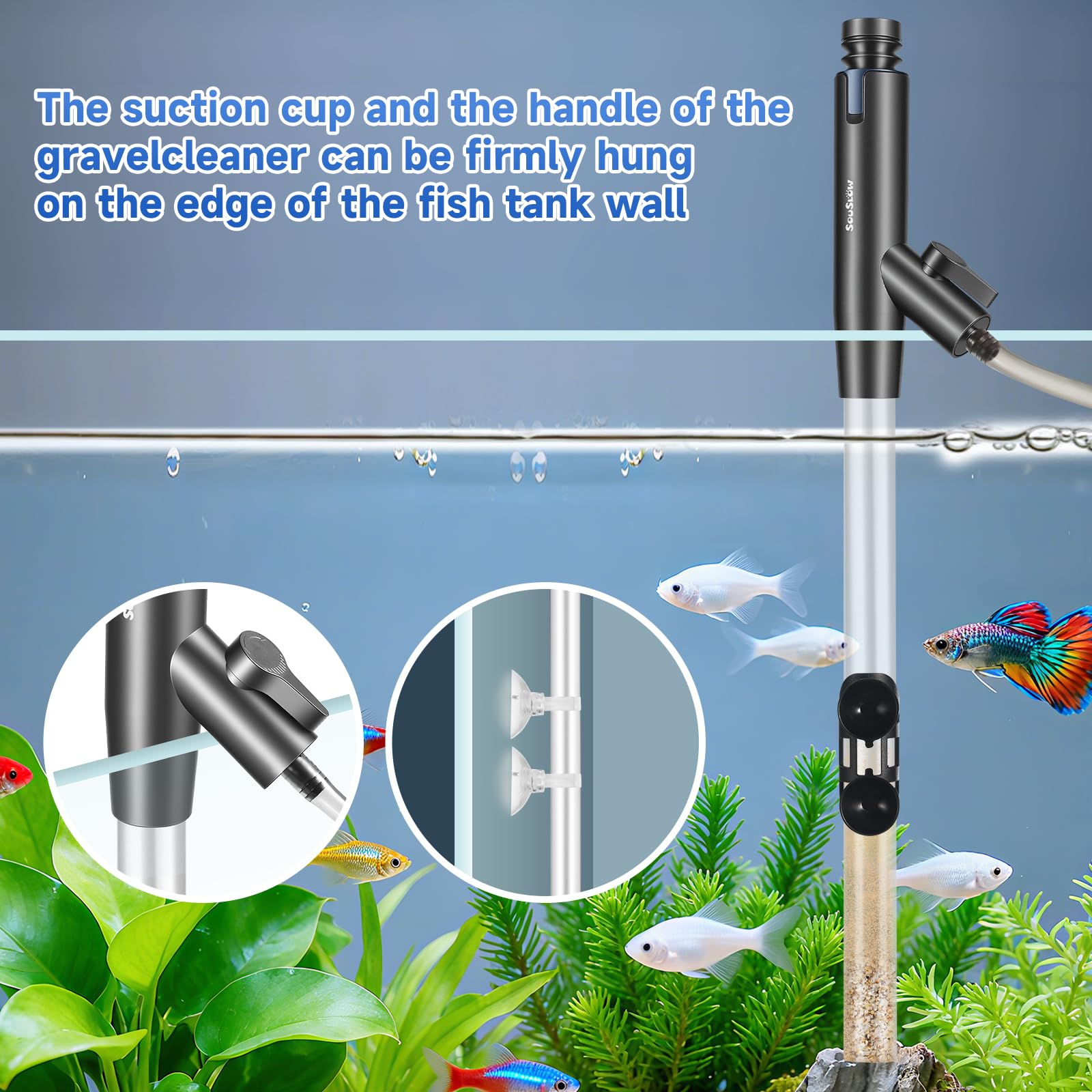 Aspirateur de Gravier réglable pour Aquarium, Siphon d'aquarium, changeur d'eau Manuel, kit de Nettoyage pour Aquarium, pour Aspirer Les déjections et Laver Le Sable
