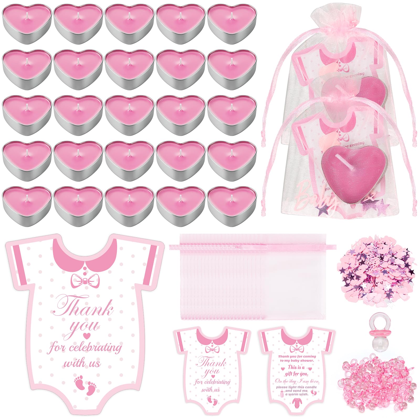 Defresit 50 Sets Baby Shower Favors Tea Light Candles for Guest Cute Girl Baby Shower Party Favors Gifts with Thank Cards Gender Reveal Party Favors,Super combination Pink โ image 1
