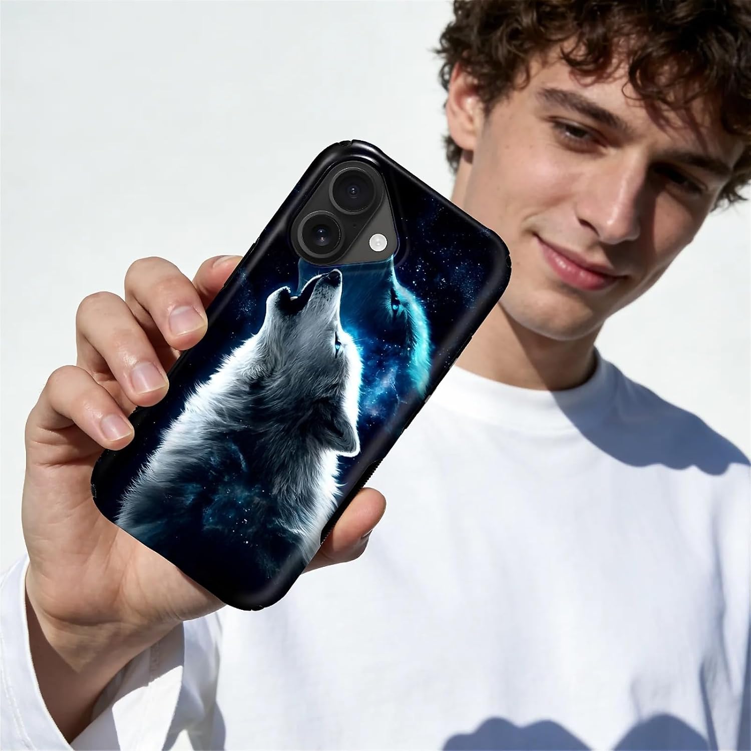 for iPhone 17 Case for MagSafe Non Slip Hard Shell Acrylic and Silicone Soft Shell Combination Phone Style 2-in-1 Howl of The Twin Wolves Pattern image 5