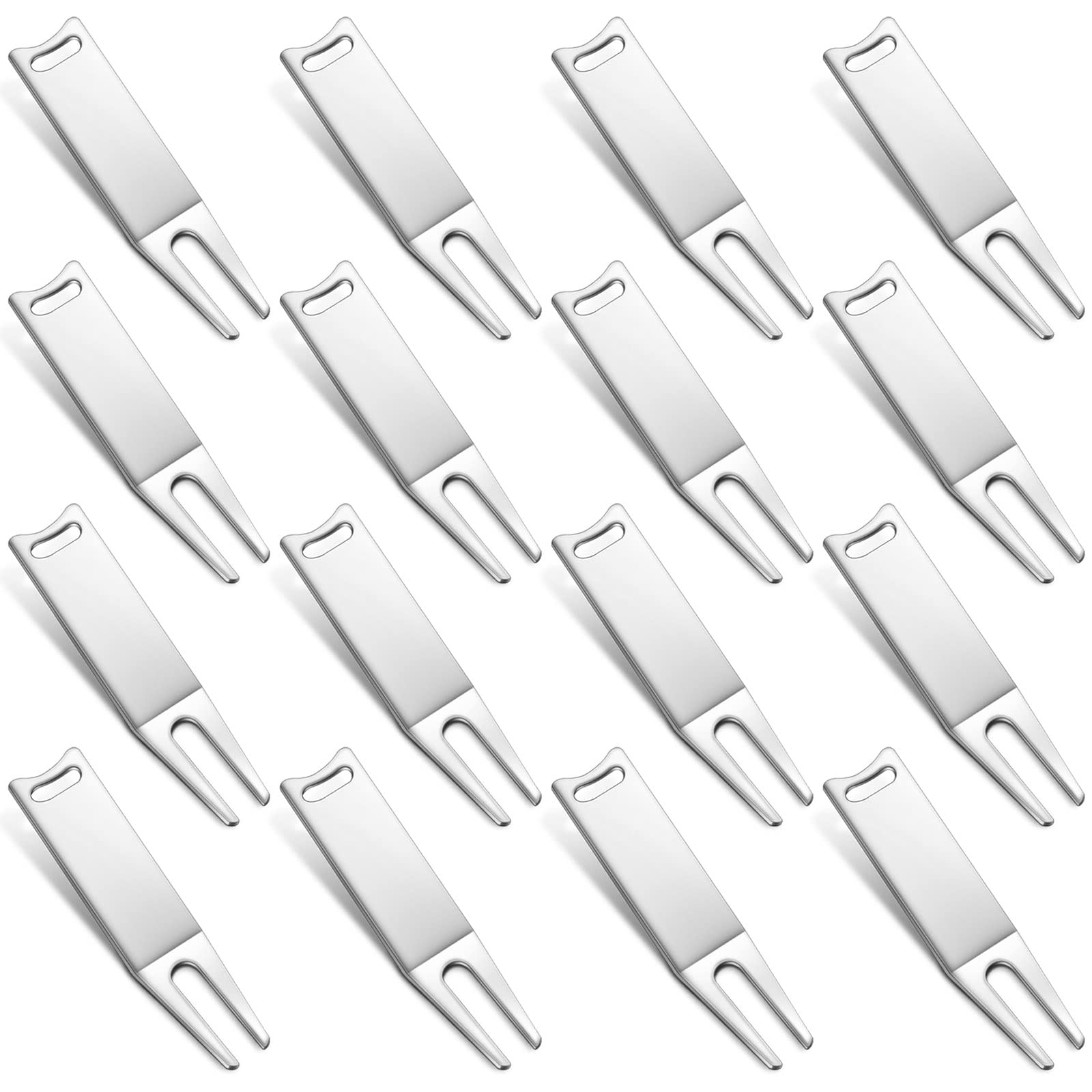 Sotiff 16 Pcs Metal Bending Golf Divot Repair Tool Portable Green Divot Fork Metal Golf Divot Tools Curved Spit Green Accessories for Men Women Sports Lovers Fairway Repairing (Silver)
