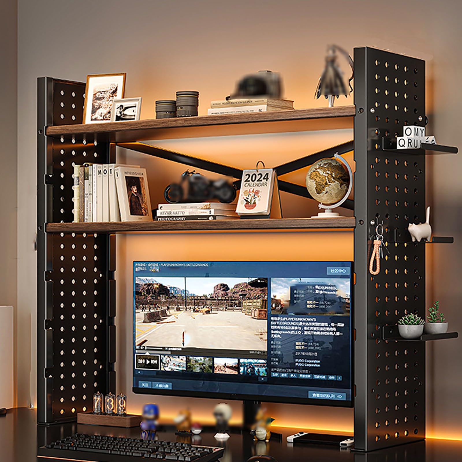 Gaming Desk Accessories Adjustable Computer Desktop Rack Organizer, Multifunctional Freestanding Storage Rack Display Shelf for Office, Home Decor(