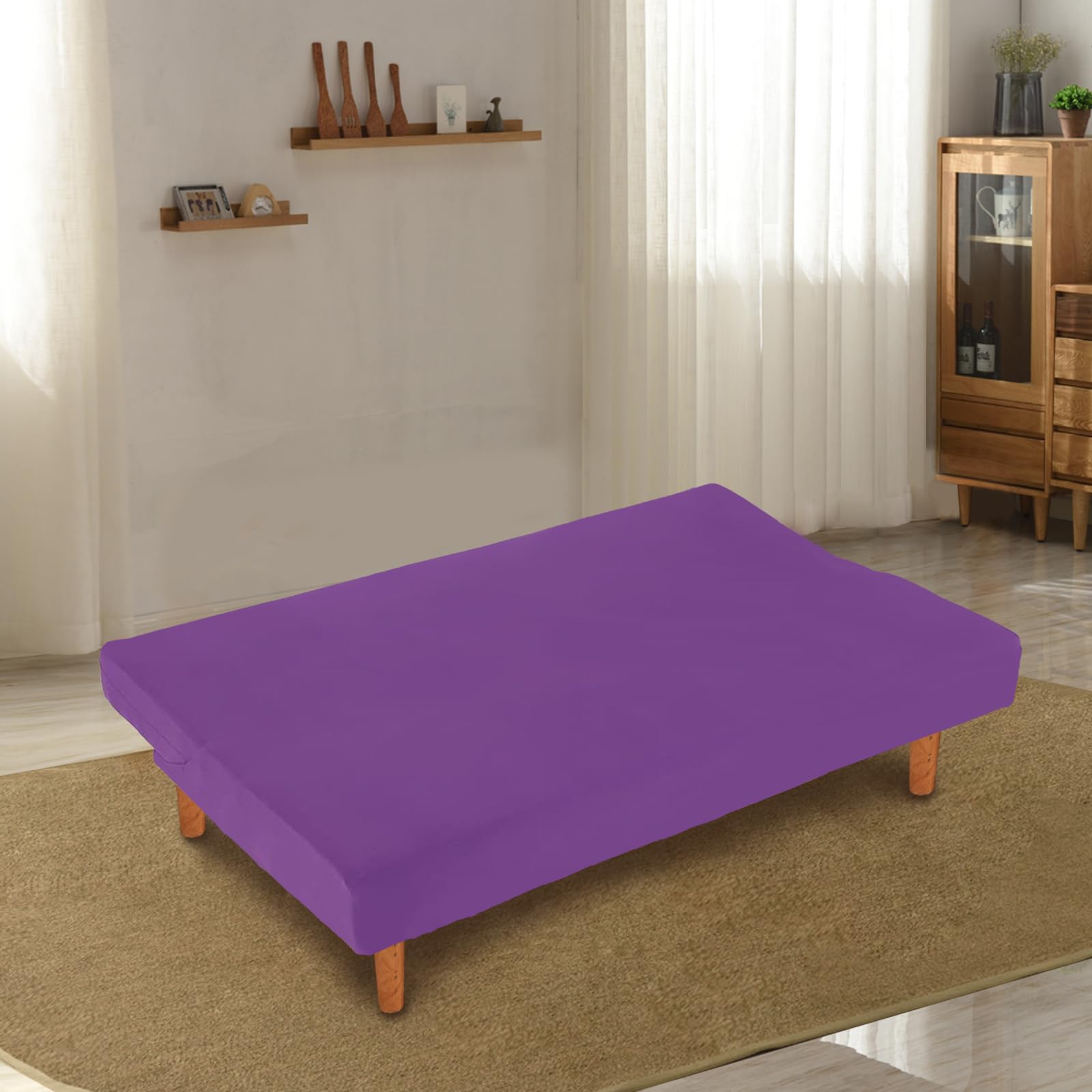 Lydevo Copridivano 3 Posti Senza Braccioli Elasticizzato Universale, Copridivano Letto Pieghevole Clic Clac Lavabile Rimovibile Estraibile, Fodera per Divano Futon per Soggiorno Casa,Viola