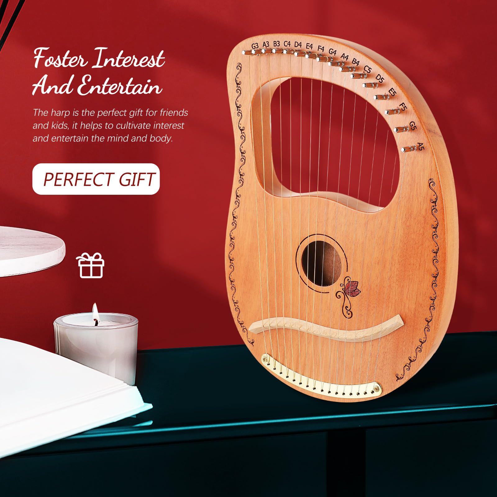 Toyvian Praktische zum Üben und Musizieren Holzleierharfe mit 16 Tragbares Design Musikinstrument und Glatte Oberfläche für Kinder und Erwachsene