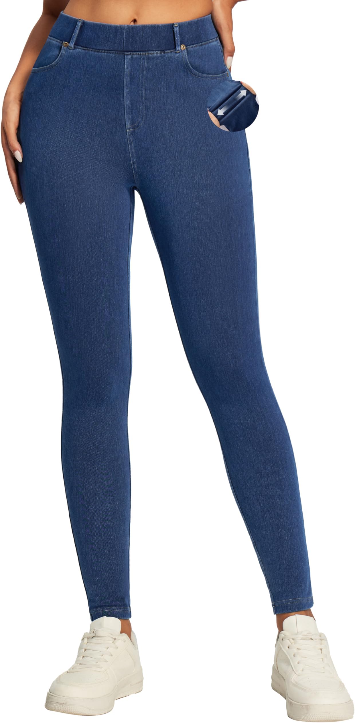 Stretchy Jeans for Women High Waist Pull on Jeggings Tummy Control Skinny Sweatpant Jean Leggings with Pockets Trendy