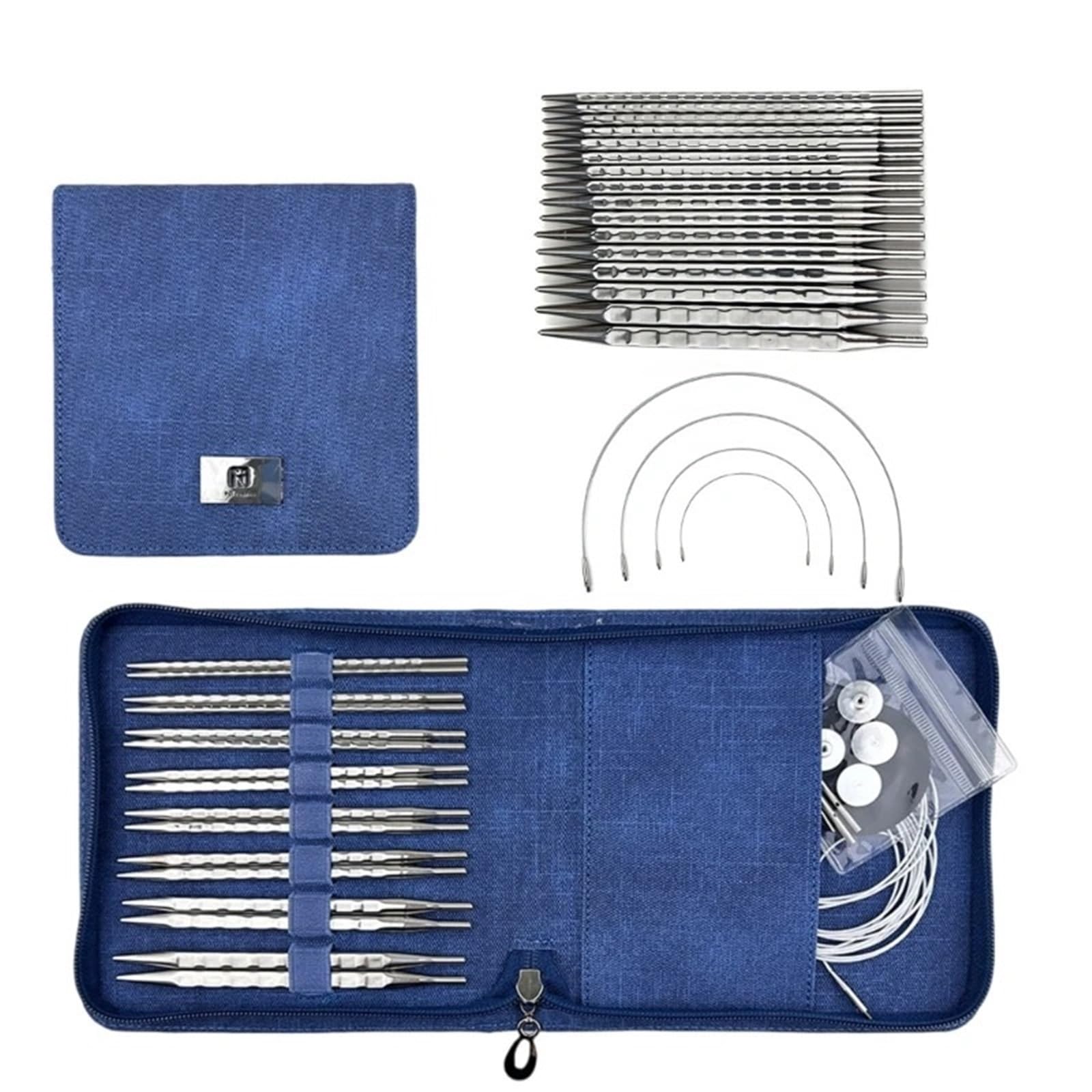 Rundstricknadel-Set, Rundstricknadel-Set mit Etui und Zubehör, Größe von 3,5 mm bis 8,0 mm, quadratisches Zubehör