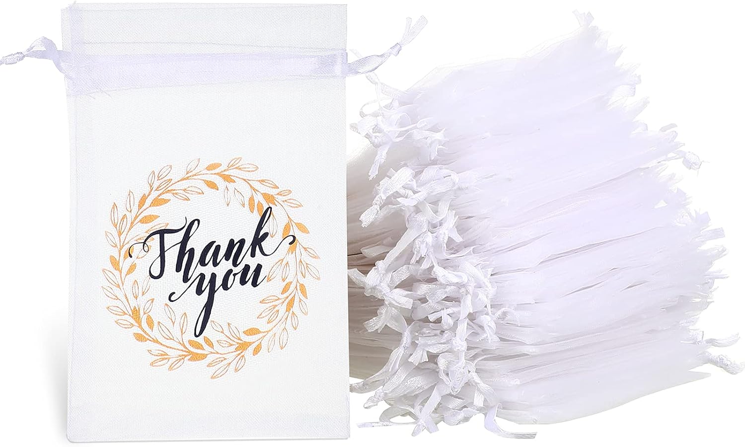 Shappy 100 Pcs White Thank You Sheer Organza Gift Bags Bulk, 4 x 6 Inch Drawstring Favor Bags, Mesh Wedding Party Favor Pocket for Candy, Jewelry, Soap, Small Gifts