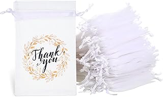 Shappy 100 Pcs Thank You Sheer Bags Organza Bags 4 x 6 Small Jewelry Present Pocket with Drawstring Bulk, Mesh Wedding Party Favor Pocket for Sachet, Jewelry, Makeup Organza Favor Bag(White)
