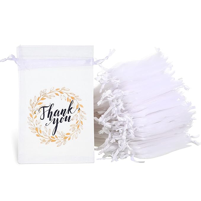 100 Pieces Thank You Bags Sheer Organza Bags, Small Jewelry