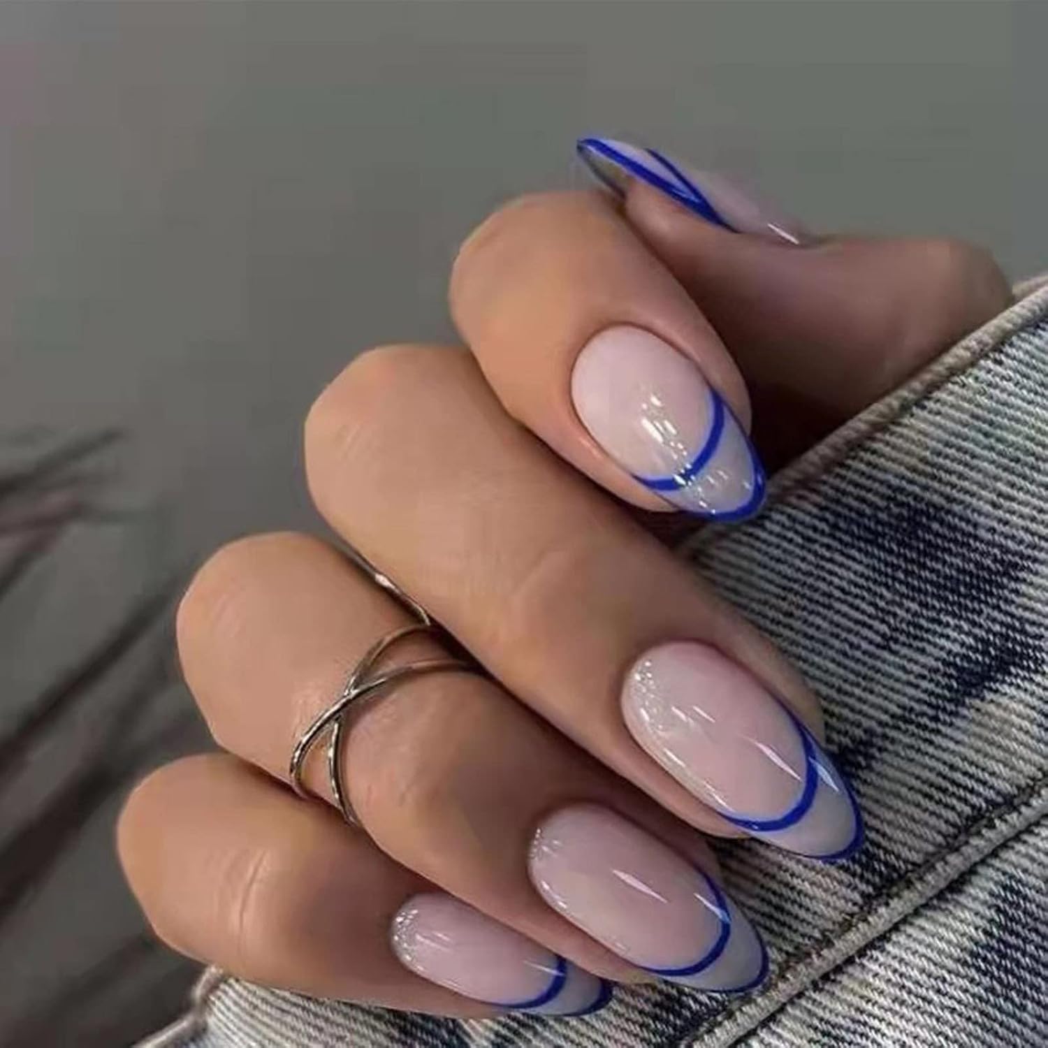 Short Almond Nail Patch Wearable Nail Patch Fake Nail Piece Finished Nail Patch Nail Piece Finished with Waterproof Adhesive 1ml Foil Transfer Kit : Beauty & Personal Care