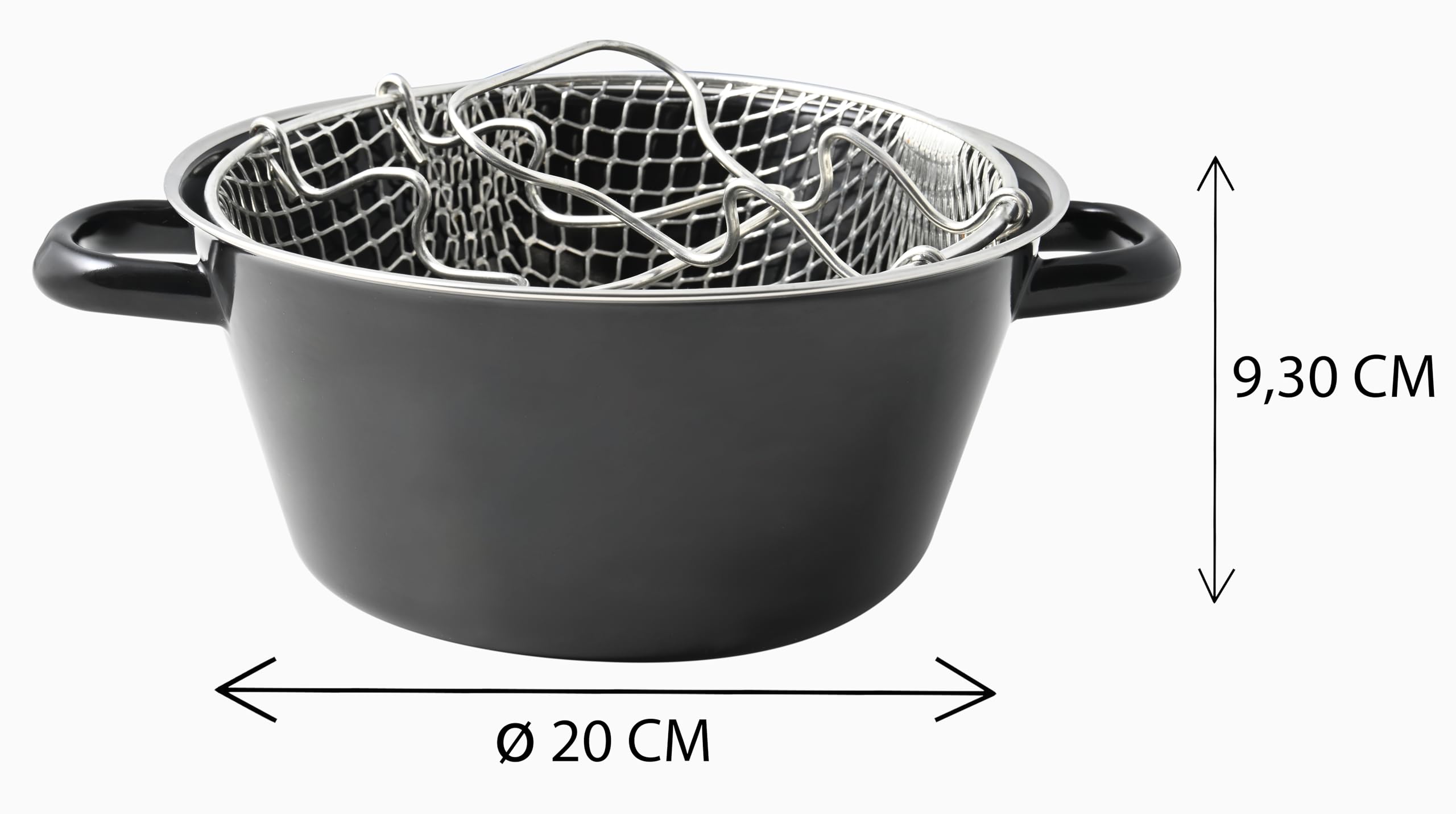 Riess Padella Per Patatine Fritte Con Inserti, Smalto Nero 24cm, Adatta A Induzione E Tutti I Piani Cottura