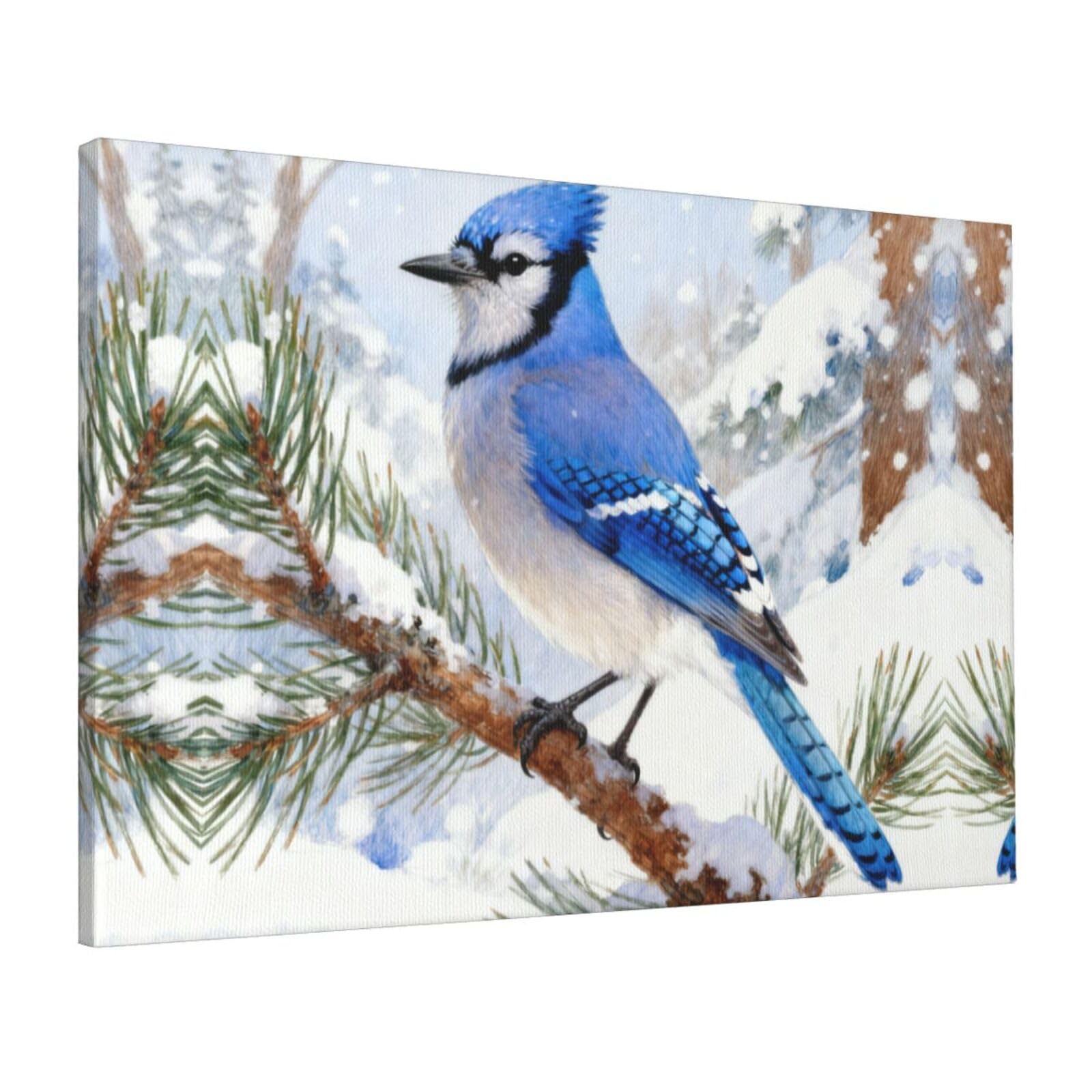 CNTDBU Blue Jay Canvas Wall Art 16x24 Inch-Large Modern Painting Print for Living Room, Framed Ready to Hang Artwork for Bedroom